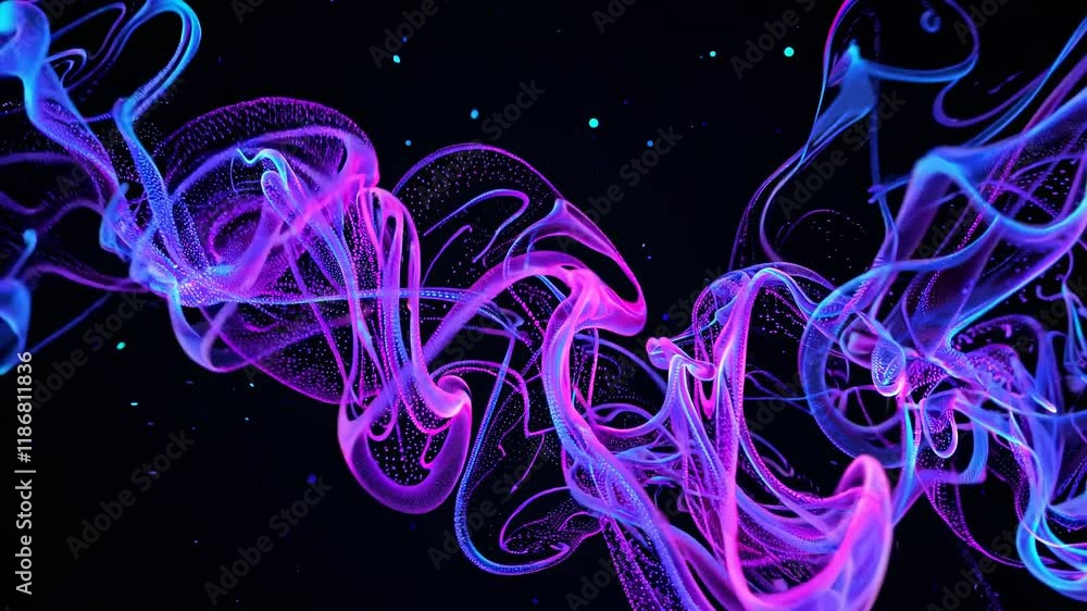 Poster vibrant abstract motion with colorful swirls and particles in black background