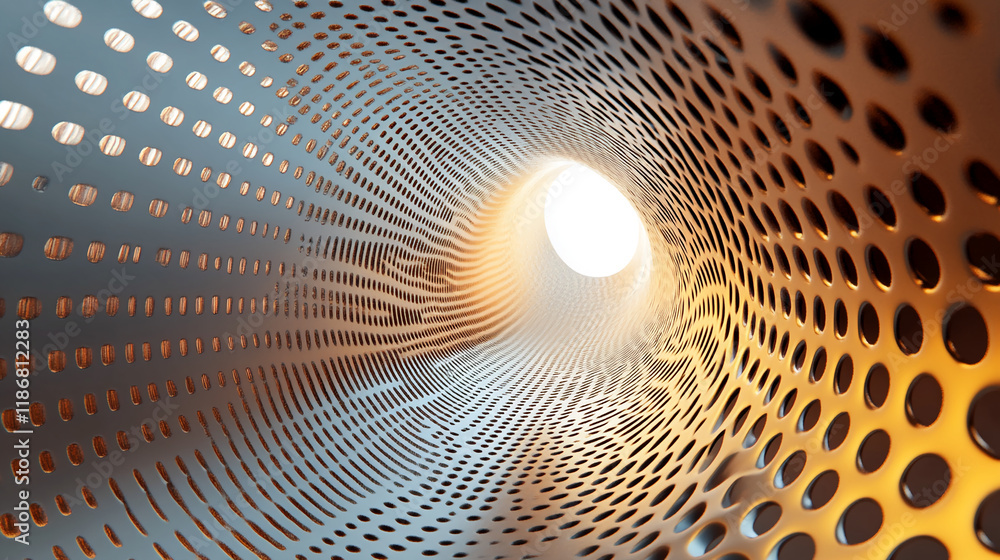 Poster abstract perforated tunnel with glowing warm light and modern design