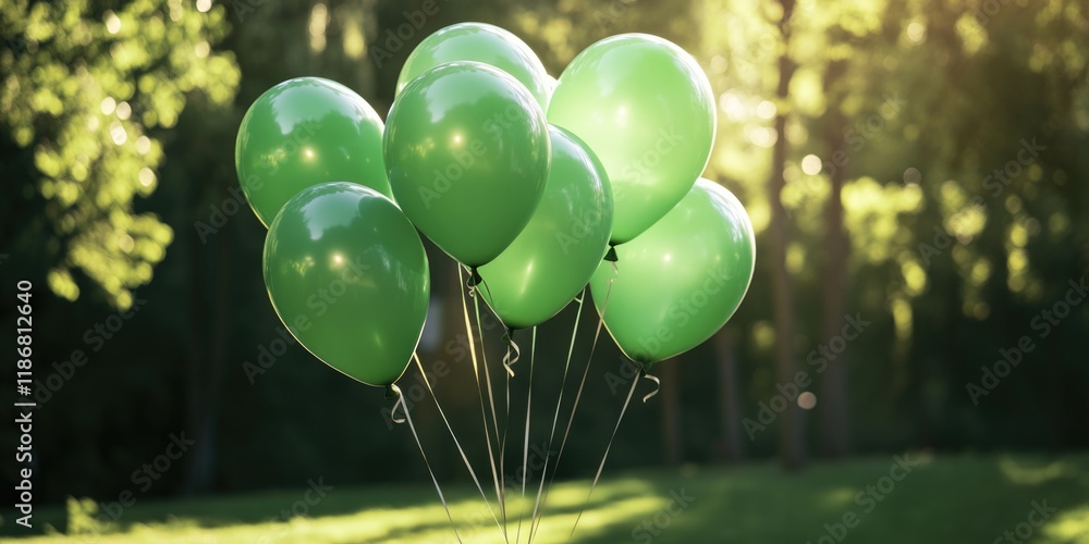 Poster bunch of green balloons are floating in the air. the balloons are arranged in a way that they look l