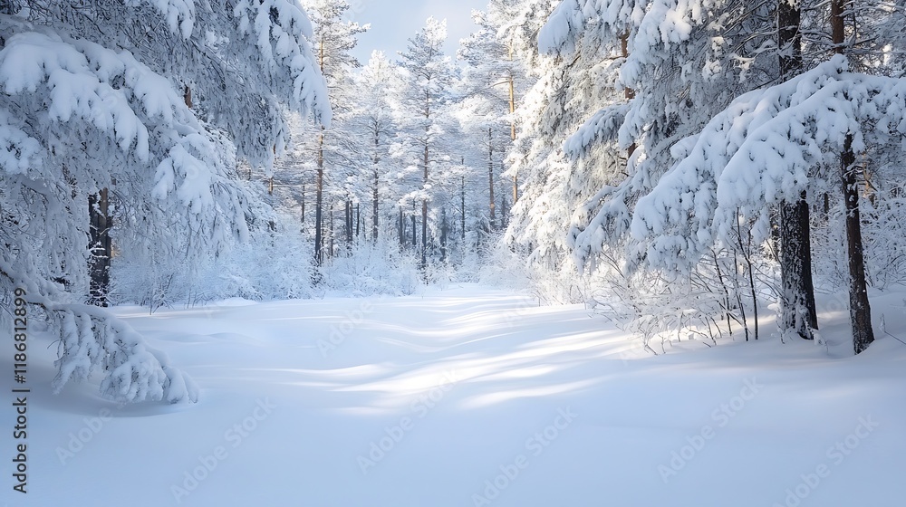 Poster snowcovered winter wonderland in a tranquil forest setting : generative ai