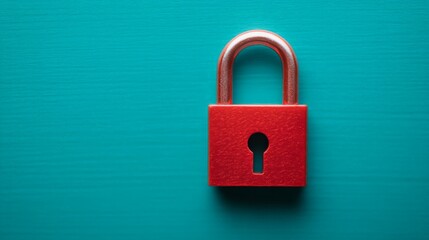 Red Padlock on Turquoise Background Symbolizing Security and Privacy