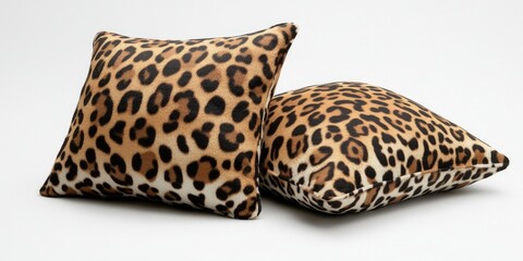Two pillows with leopard print on them. One is on the left and the other is on the right