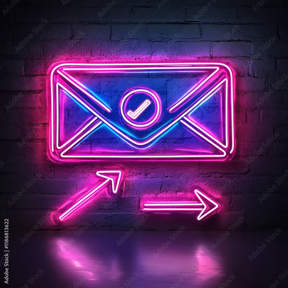 Aufkleber vibrant neon envelope icon and arrow symbol representing worldwide digital messaging online connecti