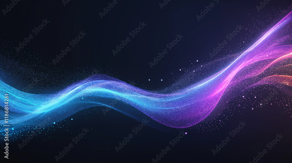 Poster abstract flow: neon wave of light particles
