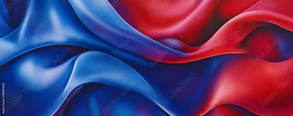 Poster abstract background with luxury wavy silk texture in motion forming smooth elegant curves in red and