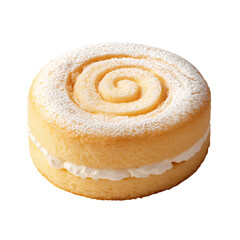 Fototapeta premium A realistic photograph of an elegant, round Japanese sponge cake with cream filling on a transparent background.PNG
