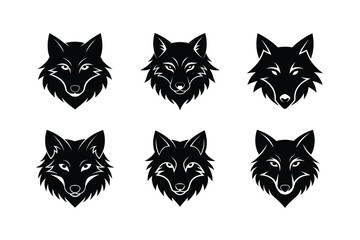 Set of Wolf head Icon Silhouette on White Background