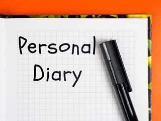 Personal Diary title inscription on notepad page colored background