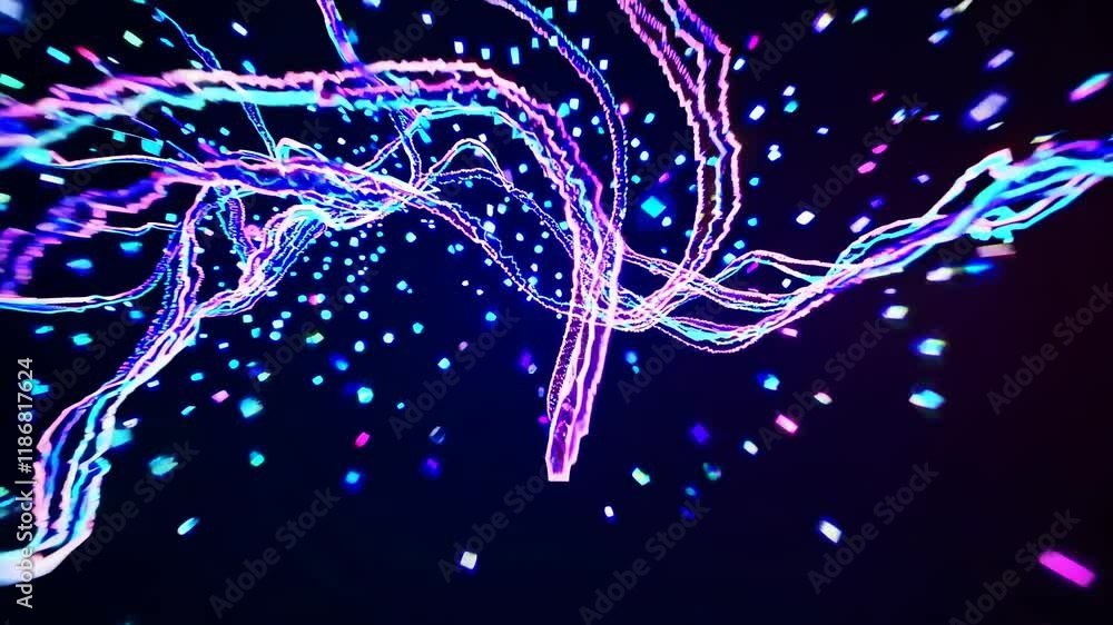 Fototapete Colorful abstract patterns swirl in mesmerizing motion through digital space