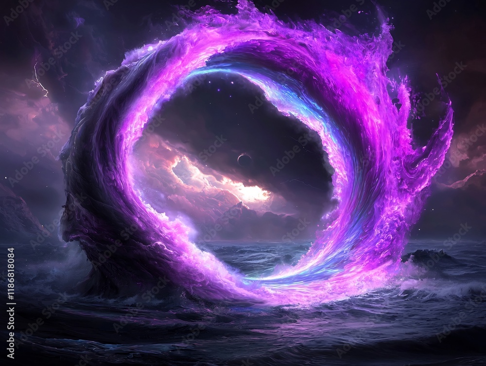Poster captivating abstract background design featuring a luminous swirling iridescent form in a boundless 