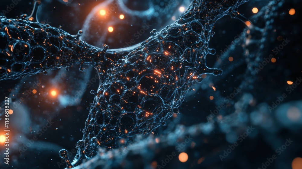 Poster detailed 3d visualization showcases complex structure of a virus with molecular features. generative