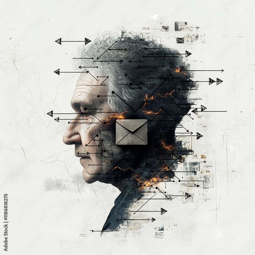 Aufkleber haunting digital painting of a freehand sketch showcasing a person a mail envelope icon and intersec