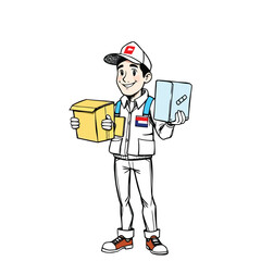 A smiling young delivery man Cartoon Vector Illustration isolated on a white background