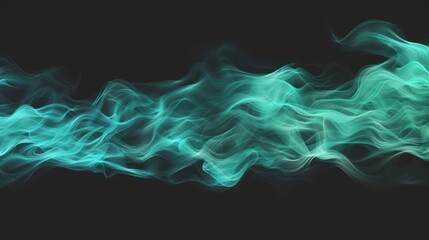 Abstract teal and blue smoky wave on black background.