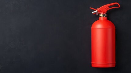 Obraz premium Bright Red Fire Extinguisher Positioned on Dark Background Surface