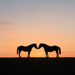 Silhouette of Two Horses at Sunset