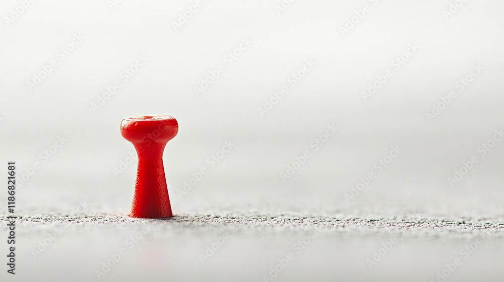 Poster Red pushpin on a light textured surface in minimalist composition