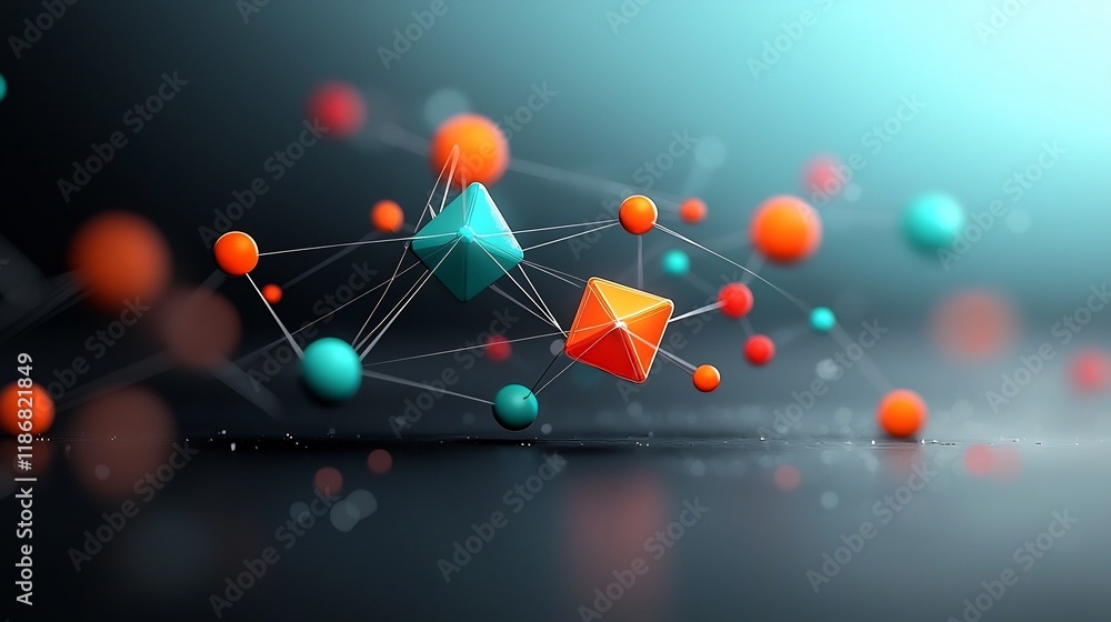 Poster pulsating neon networked geometry futuristic digital connection and interaction visualizations with 
