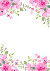 Watercolor flowers frame, background for design.