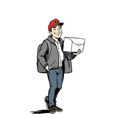 A smiling young delivery man Cartoon Vector Illustration isolated on a white background