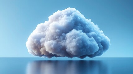 Soft and Fluffy White Cloud Floating Above Calm Water in a Tranquil Blue Atmosphere, Evoking Serenity and Peacefulness in Nature