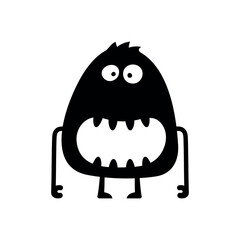 Vector cute, smiling monster, black and white silhouette. Playful, quirky design is perfect for fun, Halloween, or spooky projects, adding a cheerful touch to any illustration