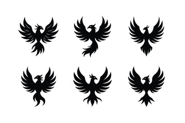 Set of Phoenix Icon Silhouette on White Background