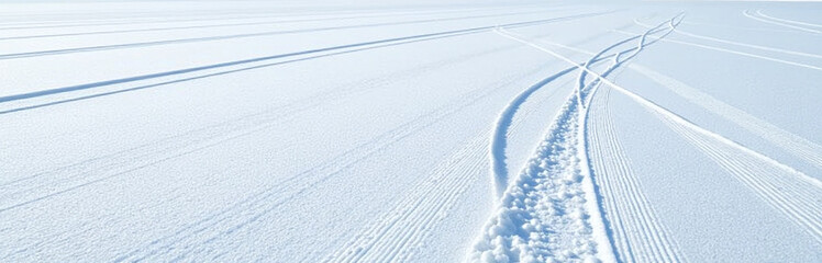 A Wide Expanse Of Pristine Snow Provides A Serene Backdrop For Intricate Patterns Made By Fresh White Ski Tracks. 00003