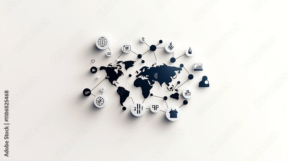 Aufkleber interconnected world abstract digital community symbols and icons hand drawn geometric shapes styliz
