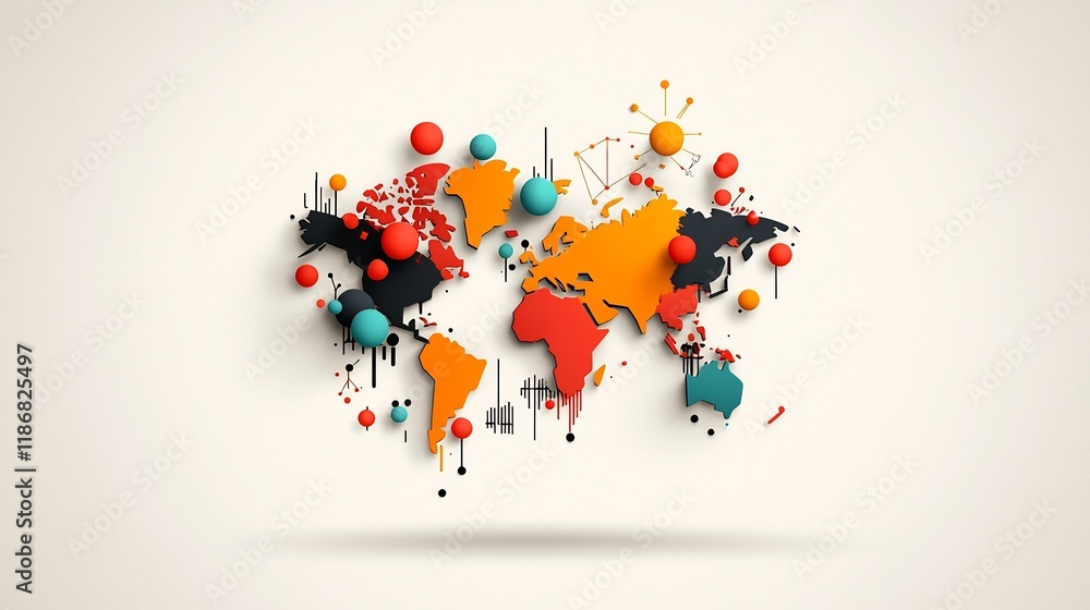 Aufkleber freehand doodles of global communication and social network design concept intricate line drawings p
