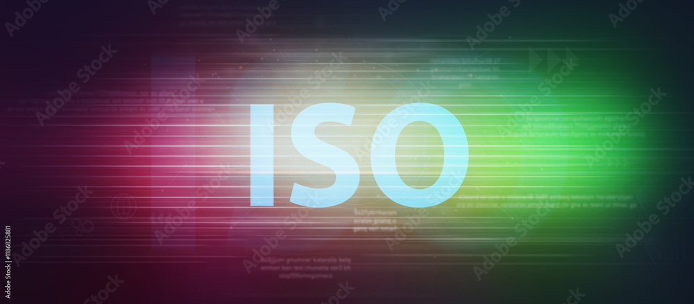Poster iso text in abstract background.