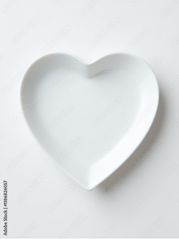 Poster a white plate shaped like a heart sits alone against a pure white background for a simple yet elegan