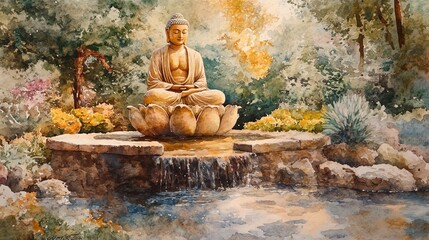 Buddha Statue in Serene Garden.