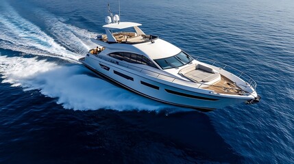 Luxury yacht cruising on open sea with pristine white exterior and modern design : Generative AI
