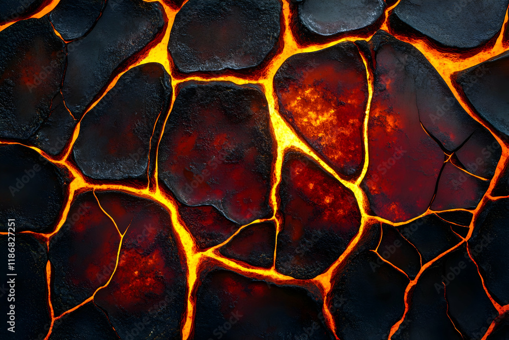 Poster a close-up texture of lava, showcasing the intricate patterns and fiery red color