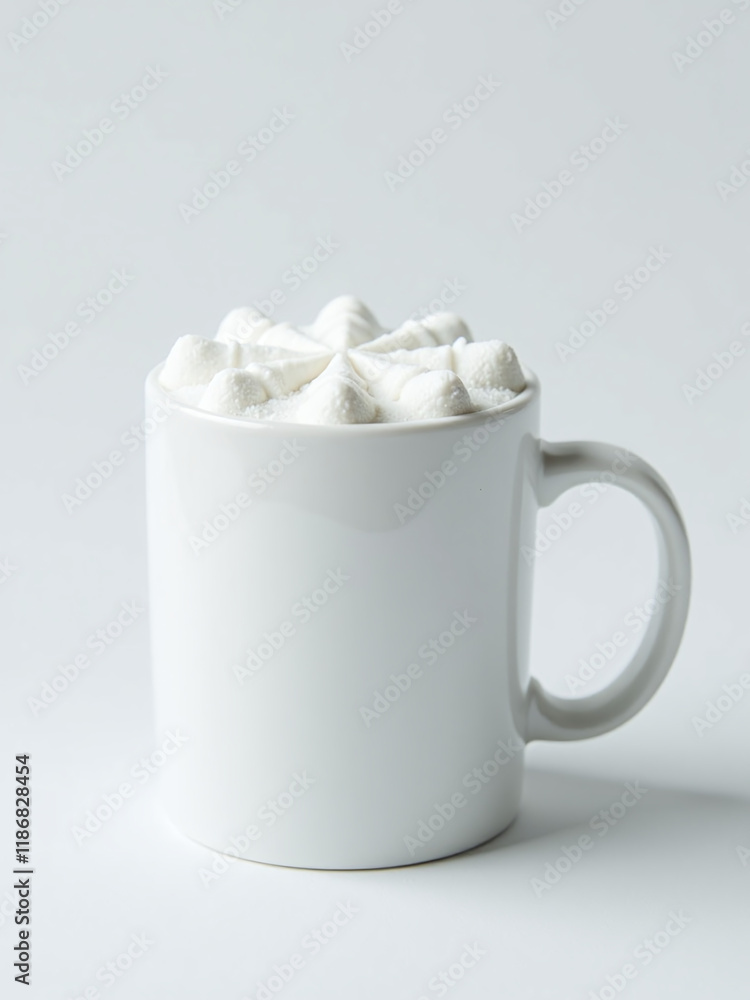 Poster A White Coffee Mug Features A Foam Snowflake Design On Its Top View, Set Against A Plain Background For Copy Space. 00003