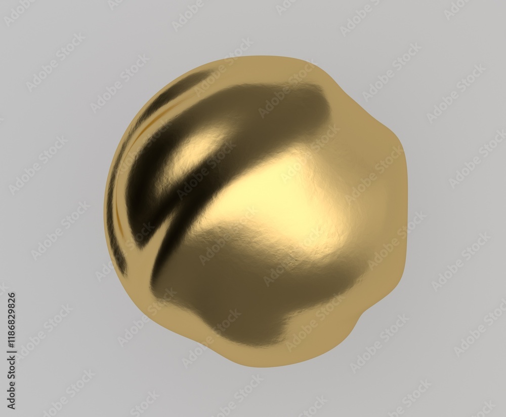 Poster golden 3d glitchy sphere with wavy ripples on a grey background. surreal illustraton for creative de