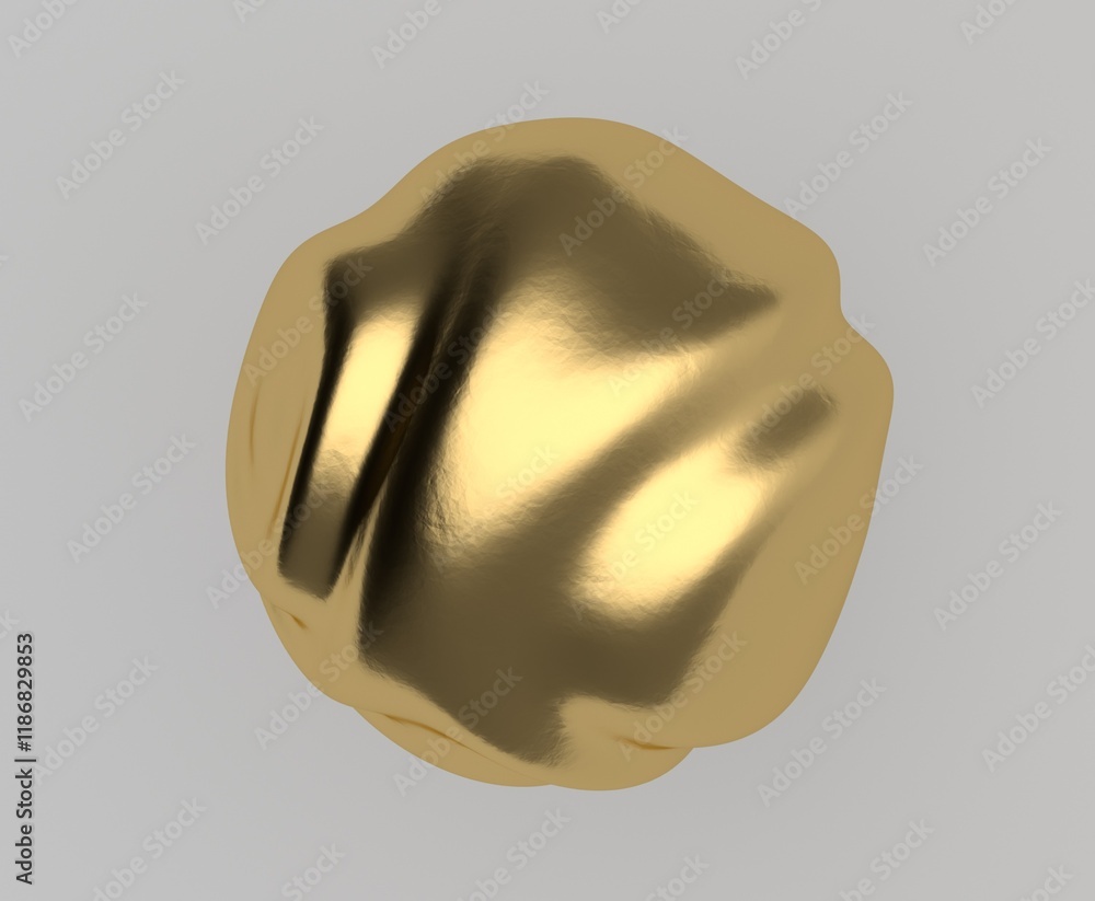 Poster golden 3d glitchy sphere with wavy ripples on a grey background. surreal illustraton for creative de