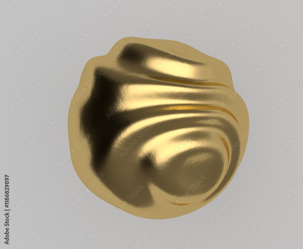 Poster golden 3d glitchy sphere with wavy ripples on a grey background. surreal illustraton for creative de