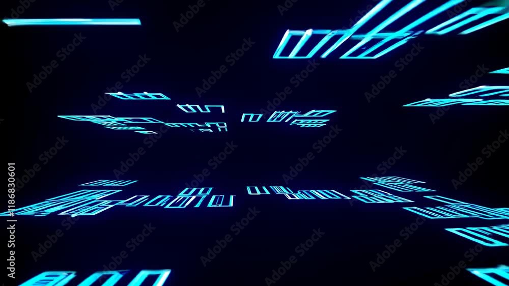 Poster digital exploration of neon patterns and shapes in a futuristic environment during a creative visual