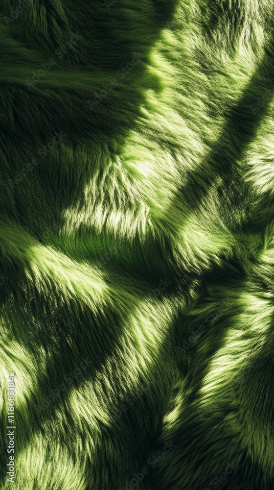 Poster vibrant green faux fur texture featuring diagonal shadows, creating an intriguing abstract pattern w