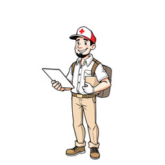 A smiling young delivery man Cartoon Vector Illustration isolated on a white background