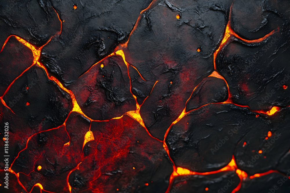 Poster a close-up texture of lava, showcasing the intricate patterns and fiery red color