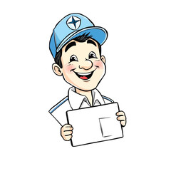 A smiling young delivery man Cartoon Vector Illustration isolated on a white background