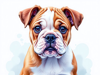 Obraz premium A Watercolor Painting With A Colorful Portrait Of A Bulldog Puppy Is Created Using An Artificial Intelligence Generative Technique. 00002