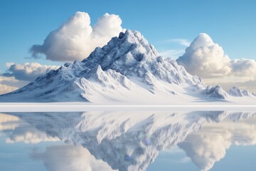 Fototapeta premium A 3D-rendered scene of the Uyuni salt flats, showcasing perfect reflections of towering thunderclouds with realistic water textures and light effects
