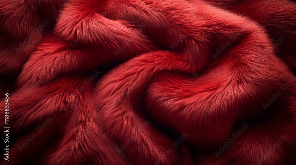 Poster plush red fur creating soft, undulating waves, radiating rich warmth with elegant texture and vibran