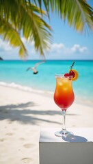 Obraz premium A beach scene with a cocktail being enjoyed