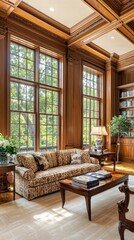 Elegant living room design in a classic home interior decor cozy environment warm viewpoint timeless aesthetics