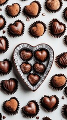 Valentine's Day Celebration Heart-Shaped Chocolate Truffles Box Romantic Gift Sweet Treats Cozy Setting Close-Up View Love Concept